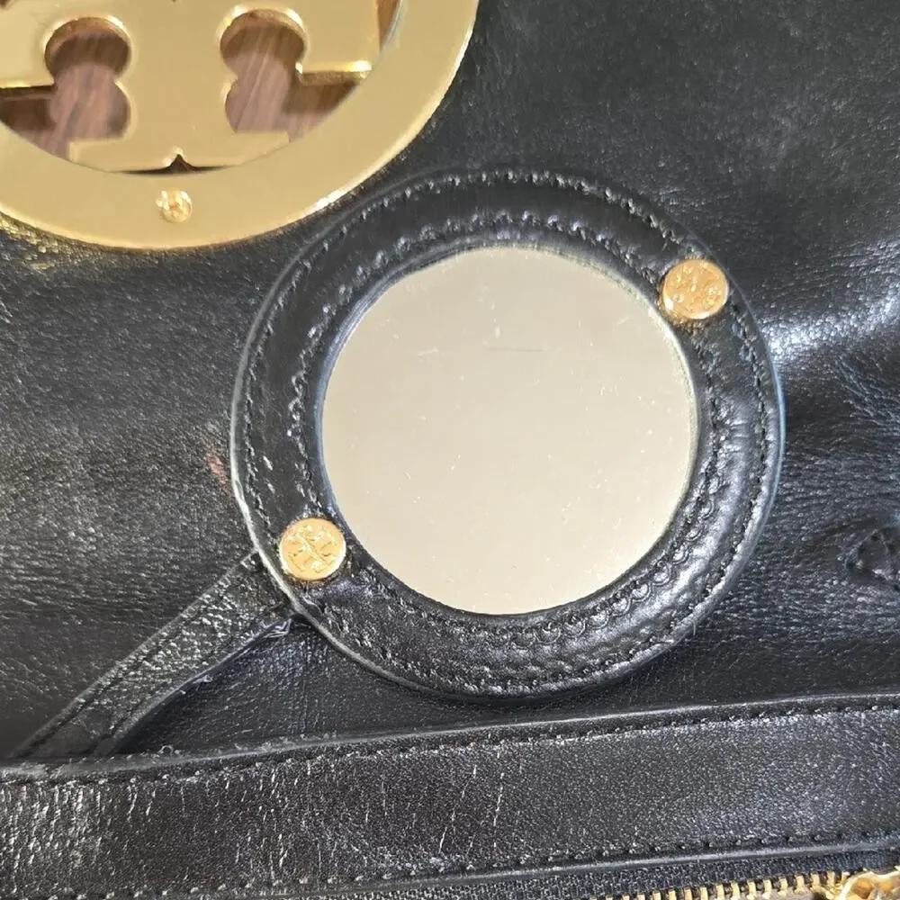 Tory Burch Black Leather Clutch with Gold Crossbody Chain - Picture 4 of 13